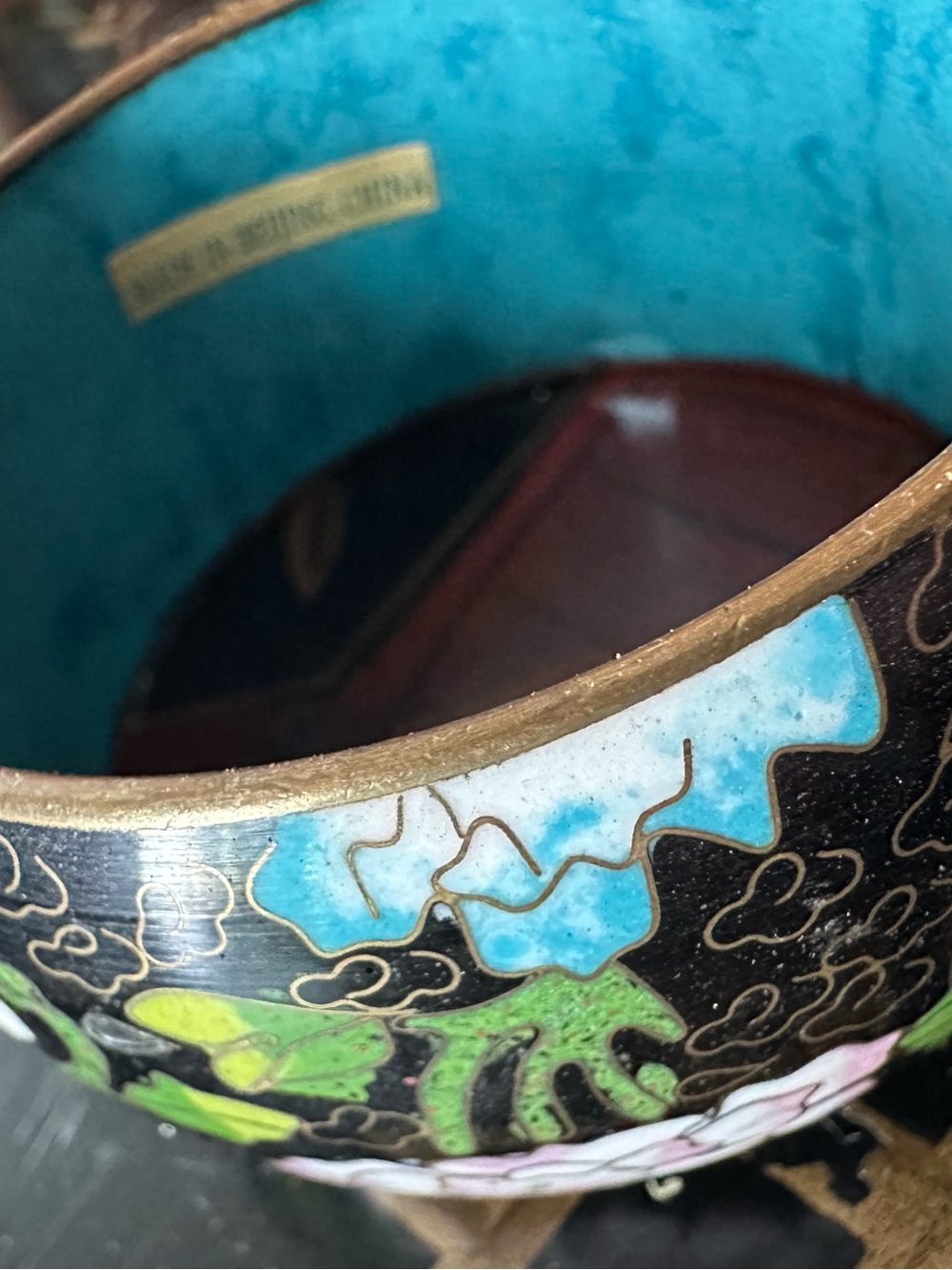 Vintage cloisonné bangle bracelet made in Beijing 3” across